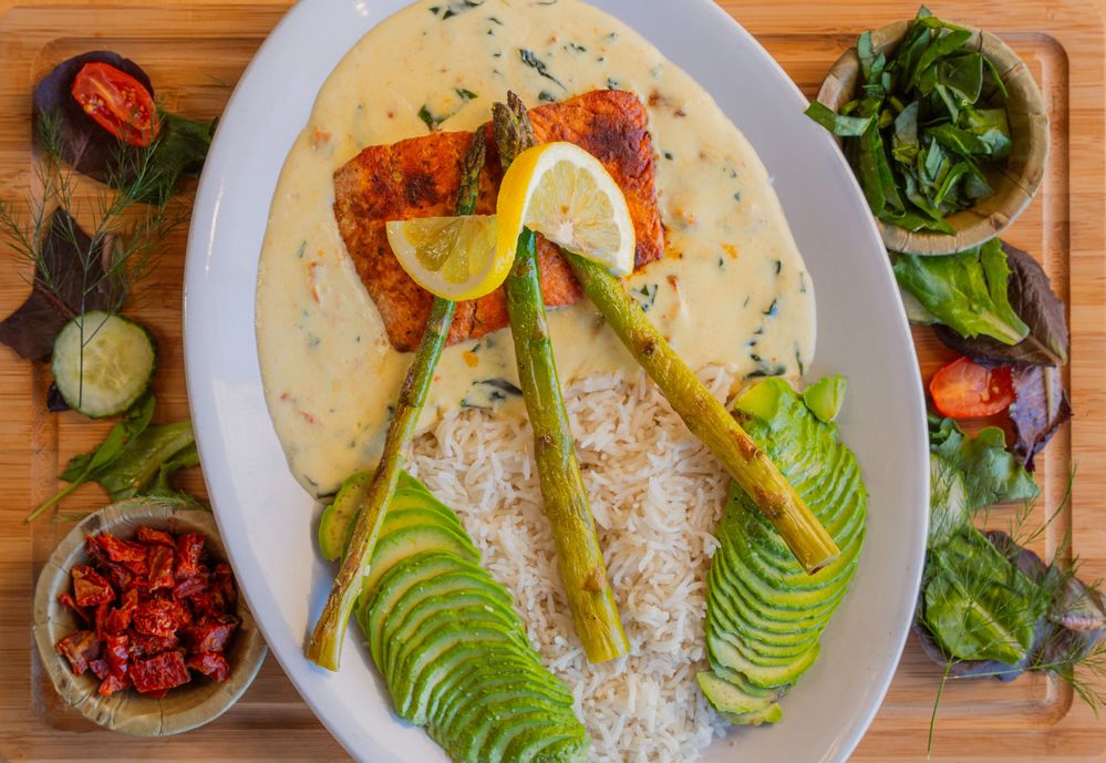 Entrees - Creamy Avocado Garlic Butter Tuscan Salmon GF
